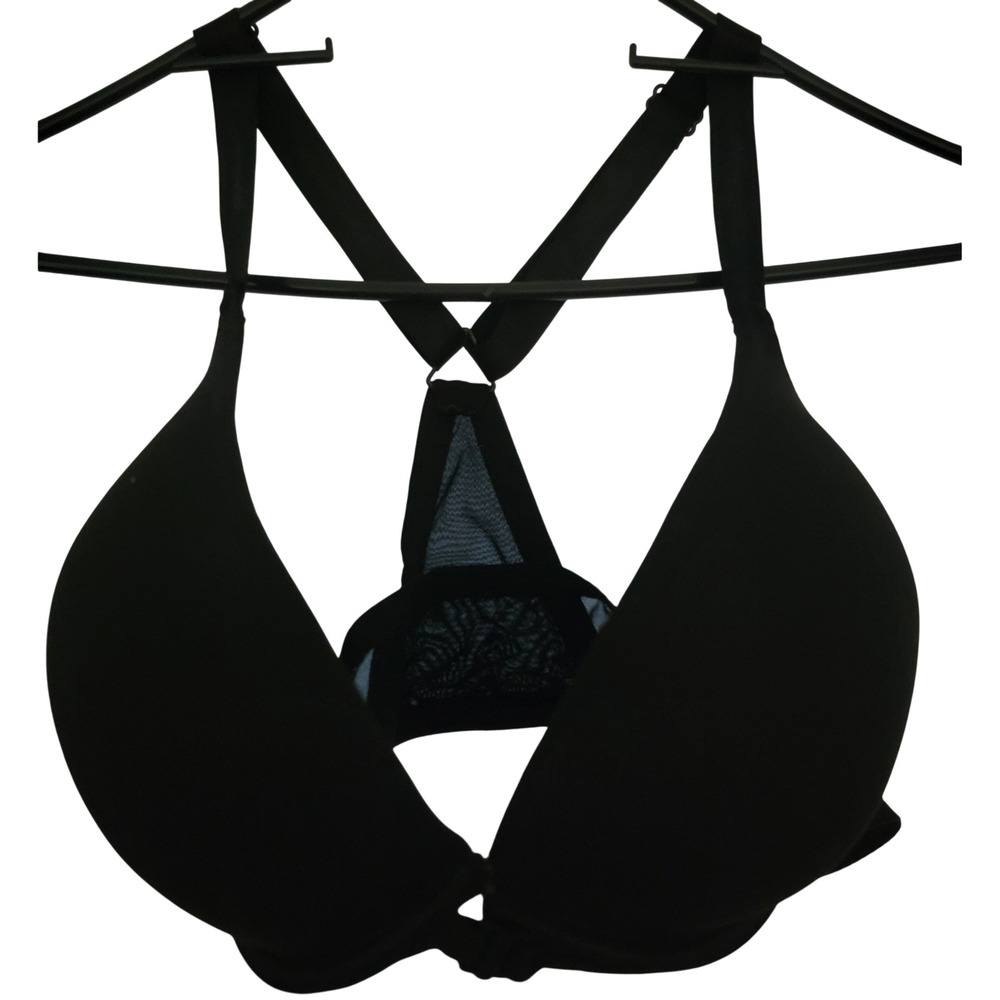 Black‎ Fuchsia by Secret Lace Racerback Front Close Push Up Bra Black 42C